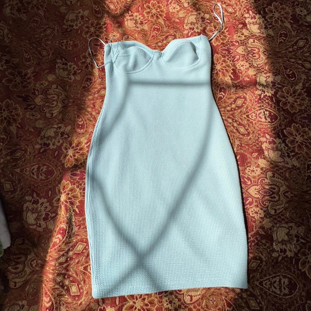 Baby blue strapless ribbed bodycon mini dress size small